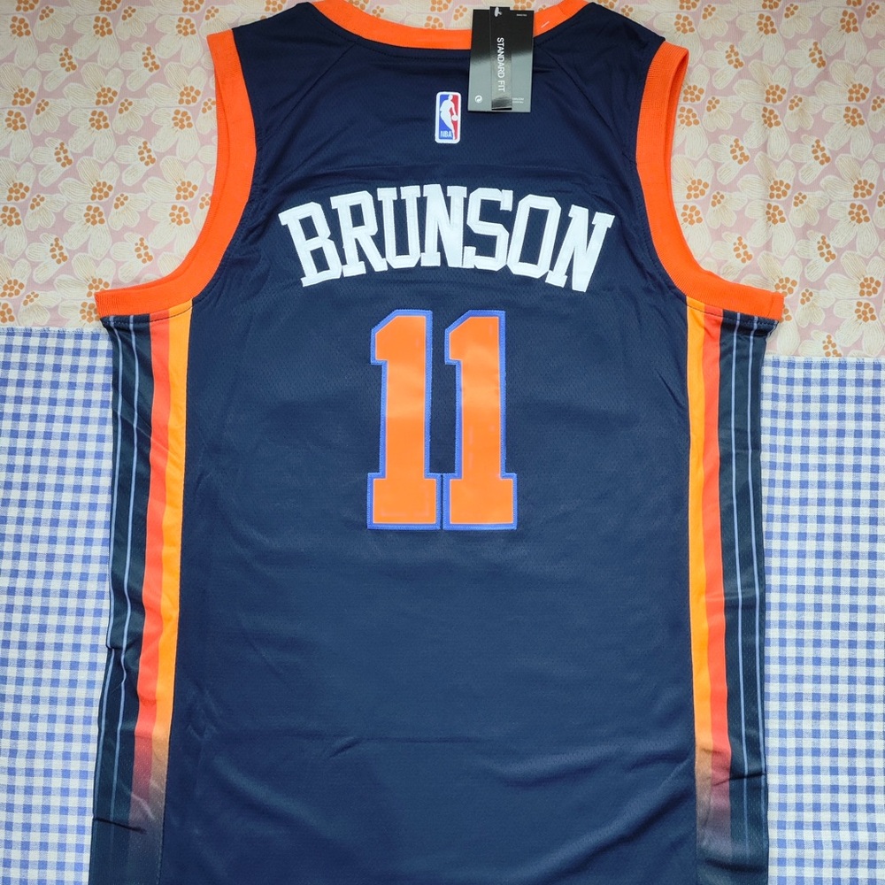 NBA New York Knicks Navy Blue and Orange #11 Jersey - Jordan Brand - Picture 2 of 6